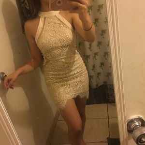 Nude lace high neck dress